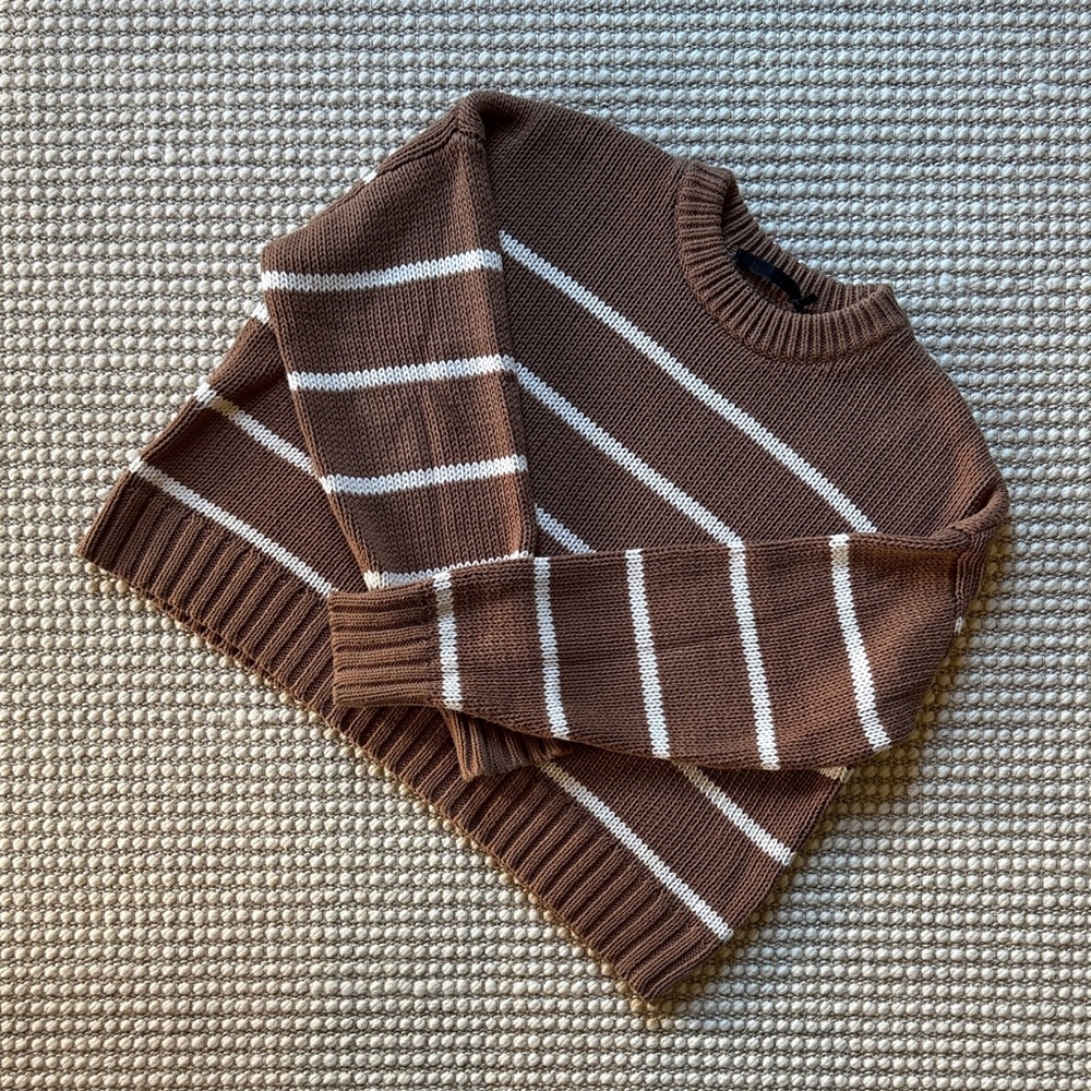 Jenni Kayne Chloe Brown and White Striped Cotton Crewneck